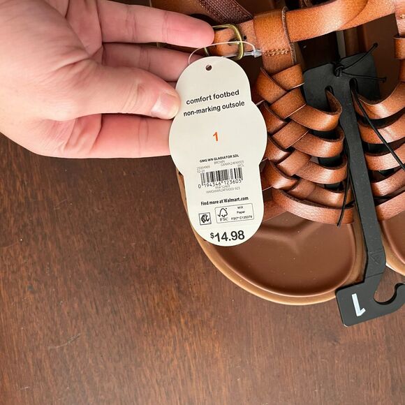 Wonder Nation Girl Brown Sandals 1 Comfort Footbed Leather Buckle Snap Strap NWT - Picture 6 of 6